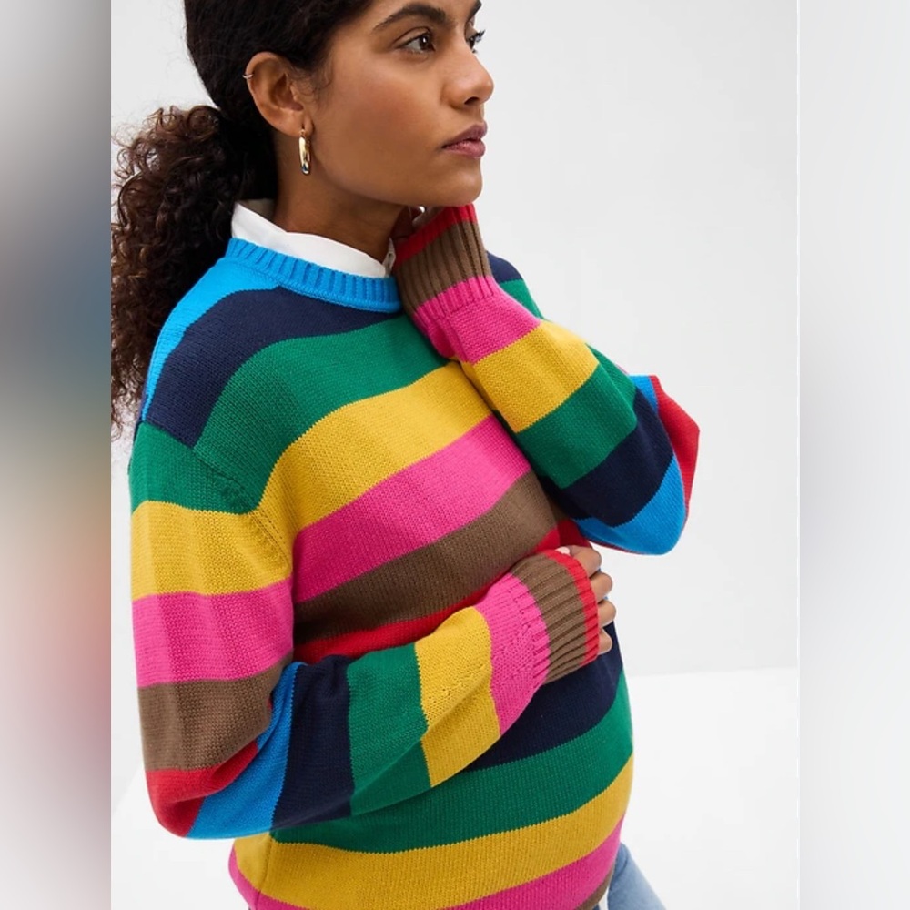 NWOT GAP Maternity Puff Sleeve Sweater Happy Stripe